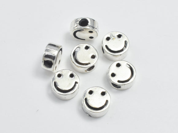 8pcs 925 Sterling Silver Beads-Antique Silver, 5mm Smiling Face Coin-BeadBasic