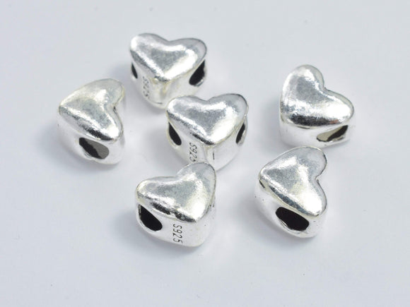 1pc 925 Sterling Silver Beads, 8x6.5mm Heart Beads-BeadBasic