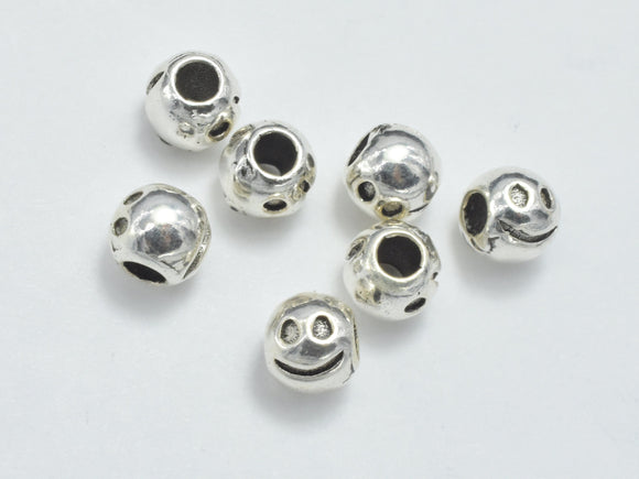 8pcs 925 Sterling Silver Beads-Antique Silver, 4mm Smiling Face Round-BeadBasic