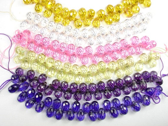 CZ beads, 6 x 9 mm Faceted Teardrop-BeadBasic