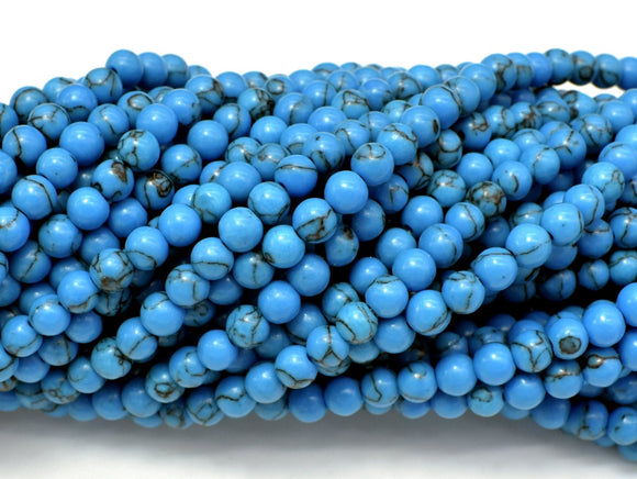 Turquoise Howlite Beads, Blue, 4mm Round Beads-BeadBasic