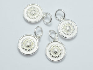 1pc 925 Sterling Silver Charms, Sunflower Charms, 10.8mm Coin-BeadBasic