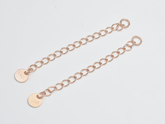 4pcs 925 Sterling Silver Extension Chain - Rose Gold, 50mm Long, 2.5mm Width-BeadBasic