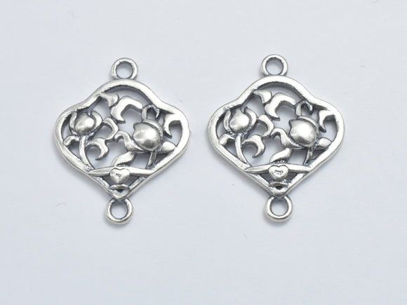 2pcs 925 Sterling Silver Bead Connector, Flower Connector, Rose Connector, 15x12mm-BeadBasic