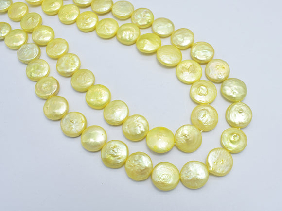 Fresh Water Pearl Beads-Yellow, 12mm Coin Beads-BeadBasic