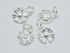 2pcs 925 Sterling Silver Charm, Daisy Charm, Flower Pendant, 10mm-BeadBasic