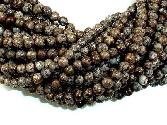 Brown Snowflake Obsidian Beads, Round, 4mm-BeadBasic