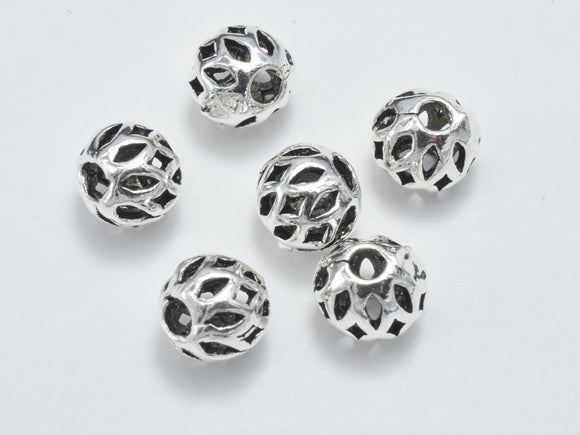 6pcs 925 Sterling Silver Beads-Antique Silver, 6mm Round-BeadBasic