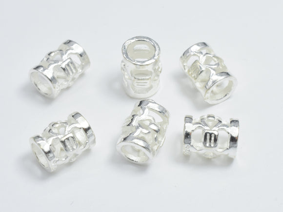 8pcs 925 Sterling Silver Beads, 5x6.6mm Tube Beads, Big Hole Filigree Beads, Spacer Beads-BeadBasic