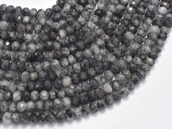 Black Rutilated Quartz Beads, 4x5.5mm Faceted rondelle-BeadBasic