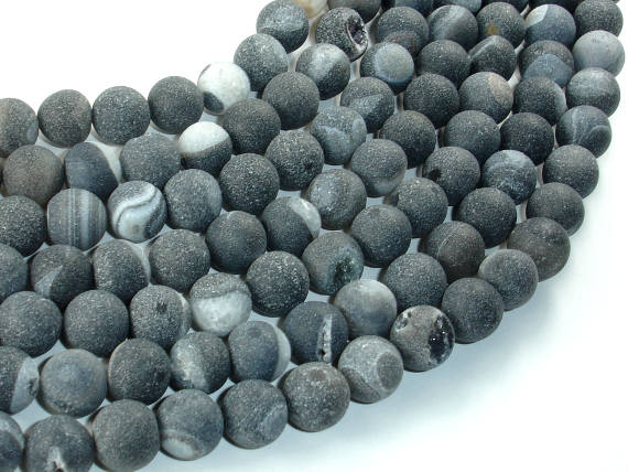 Druzy Agate Beads, Geode Beads, Black, 10mm(10.6mm) Round-BeadBasic