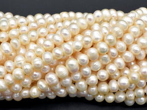 Fresh Water Pearl Beads-White, Approx 5-6mm Potato Beads-BeadBasic