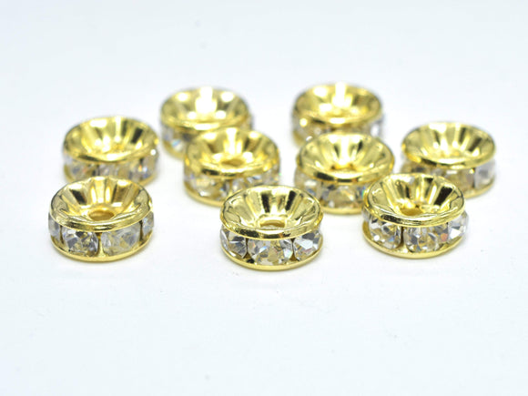 Rhinestone, 6mm, Finding Spacer Round,Clear, Gold plated Brass, 30 pieces-BeadBasic