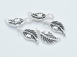 4pcs 925 Sterling Silver Charm-Antique Silver, Leaf Charm-BeadBasic