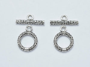 2sets Antique Silver 925 Sterling Silver Toggle Clasps Loop 10mm (9.8mm), Bar 14mm-BeadBasic