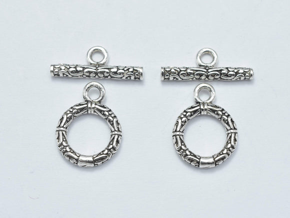 2sets Antique Silver 925 Sterling Silver Toggle Clasps Loop 10mm (9.8mm), Bar 14mm-BeadBasic