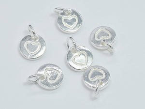 4pcs 925 Sterling Silver Charm, Coin Charm, Heart Charm, 7mm-BeadBasic