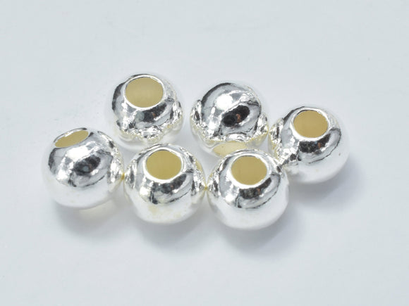 6pcs 925 Sterling Silver Beads, 6mm Round Beads-BeadBasic