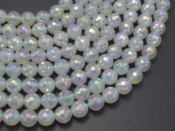 Mystic Coated Agate-White, 8mm Faceted Round-BeadBasic