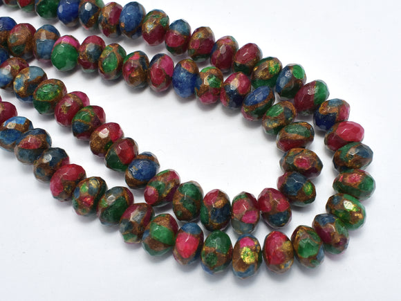 Mosaic Stone Beads, Multicolor, 6x10mm Faceted Rondelle Beads-BeadBasic