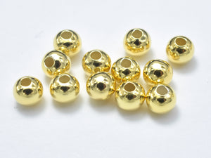15pcs 24K Gold Vermeil 4mm Round Beads, 925 Sterling Silver Beads-BeadBasic