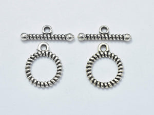 2sets Antique Silver 925 Sterling Silver Toggle Clasps Loop 12mm (11.5mm), Bar 16mm, Hole 1.7mm-BeadBasic