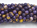 Rain Flower Stone, Purple, Yellow, 8mm Round Beads-BeadBasic