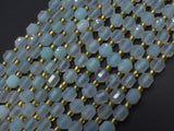 Blue Chalcedony Agate Beads, 6mm Faceted Prism Double Point Cut-BeadBasic
