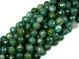 Moss Agate Beads, 8mm, Green, Faceted Round Beads-BeadBasic
