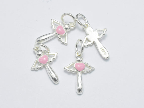 2pcs 925 Sterling Silver Charm-Enamel Pink Angel Charm, Angel Pendant-BeadBasic