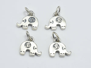 2pcs 925 Sterling Silver Charm-Antique Silver, Elephant Charm with OM Symbol, 12x8mm-BeadBasic