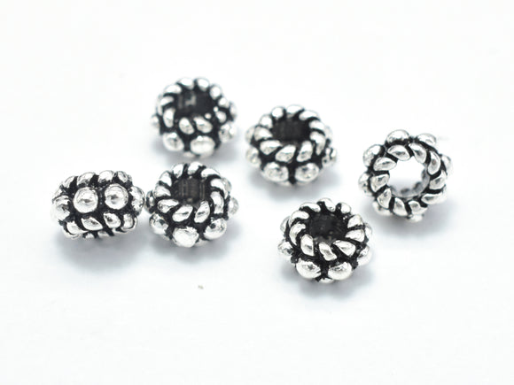 8pcs 925 Sterling Silver Beads-Antique Silver, 5mm Rondelle Beads, Spacer Beads, 5x3mm Hole 2.2mm-BeadBasic