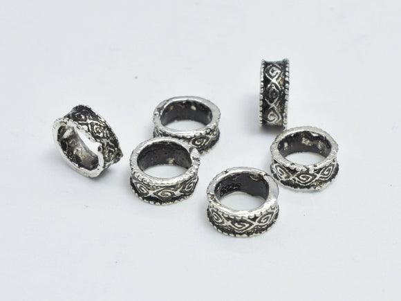 10pcs 925 Sterling Silver Beads-Antique Silver, 5.3x2.3mm Tube Beads, Big Hole Beads, Spacer-BeadBasic