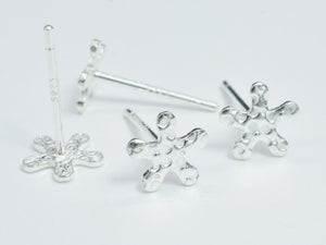 10pcs (5pairs) 925 Sterling Silver Flower Pad Earring Stud Post, 6.5mm Flower Pad, 11mm Long-BeadBasic