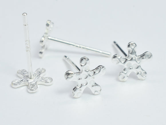10pcs (5pairs) 925 Sterling Silver Flower Pad Earring Stud Post, 6.5mm Flower Pad, 11mm Long-BeadBasic