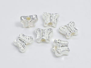 4pcs 925 Sterling Silver Beads, Butterfly Beads, 6x4.8mm, 2.6mm Thick-BeadBasic