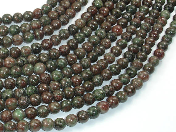 Red Green Garnet Beads, 6mm Round Beads-BeadBasic