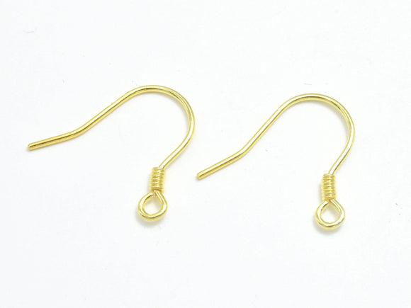 10pcs 24K Gold Vermeil Earring Hook, Fishhook, 925 Sterling Silver Earring Hook, 15x10mm-BeadBasic