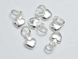 4pcs 925 Sterling Silver Charms, Heart Charms, 6mm-BeadBasic