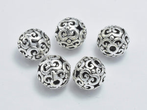 2pcs 925 Sterling Silver Beads-Antique Silver, 8.5mm Round Beads-BeadBasic