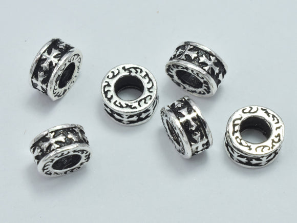 4pcs 925 Sterling Silver Beads-Antique Silver, 5.7x3mm, Tube Beads, Big Hole Beads-BeadBasic