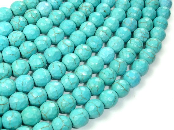 Turquoise Howlite, 8mm (7.5 mm) Faceted Round Beads-BeadBasic