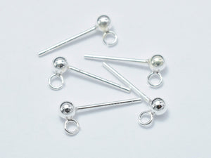 10pcs (5pairs) 925 Sterling Silver Ball Earring Stud Post with Open Loop-BeadBasic