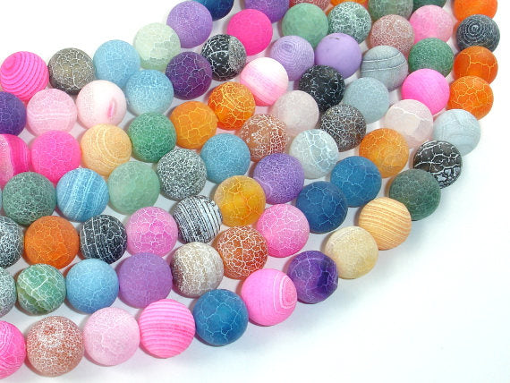 Frosted Matte Agate - Multi Color, 10 mm Round Beads-BeadBasic