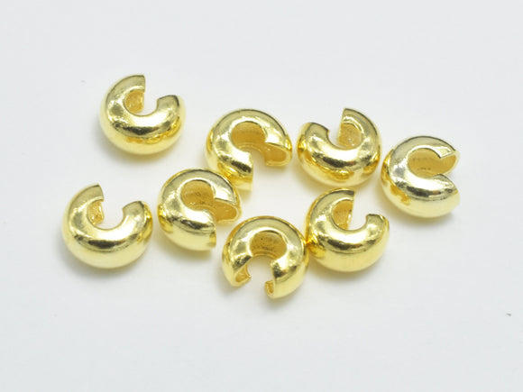 20pcs 24K Gold Vermeil Crimp Cover, 925 Sterling Silver Crimp Cover Beads, 3mm-BeadBasic