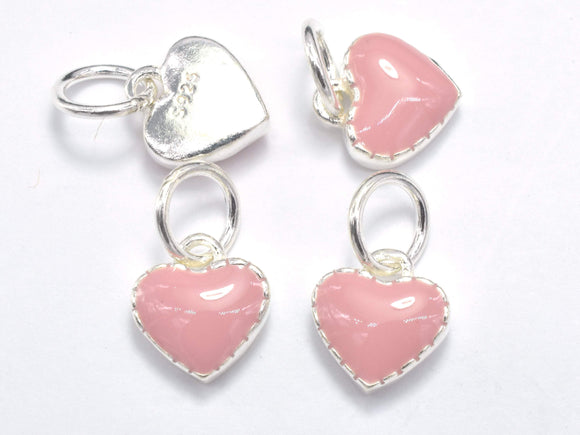2pcs 925 Sterling Silver Charm-Enamel Pink Heart Charm, Heart Pendant-BeadBasic