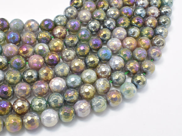 Mystic Coated Indian Agate, Fancy Jasper, 8mm (8.3mm) Faceted Round, AB Coated-BeadBasic