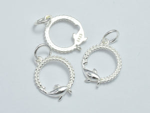 2pcs 925 Sterling Silver Charms, Dolphin Charms, 12.5mm Circle-BeadBasic