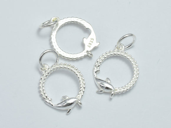 2pcs 925 Sterling Silver Charms, Dolphin Charms, 12.5mm Circle-BeadBasic