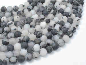 Matte Black Rutilated Quartz Beads, 6mm (6.5mm) Round-BeadBasic